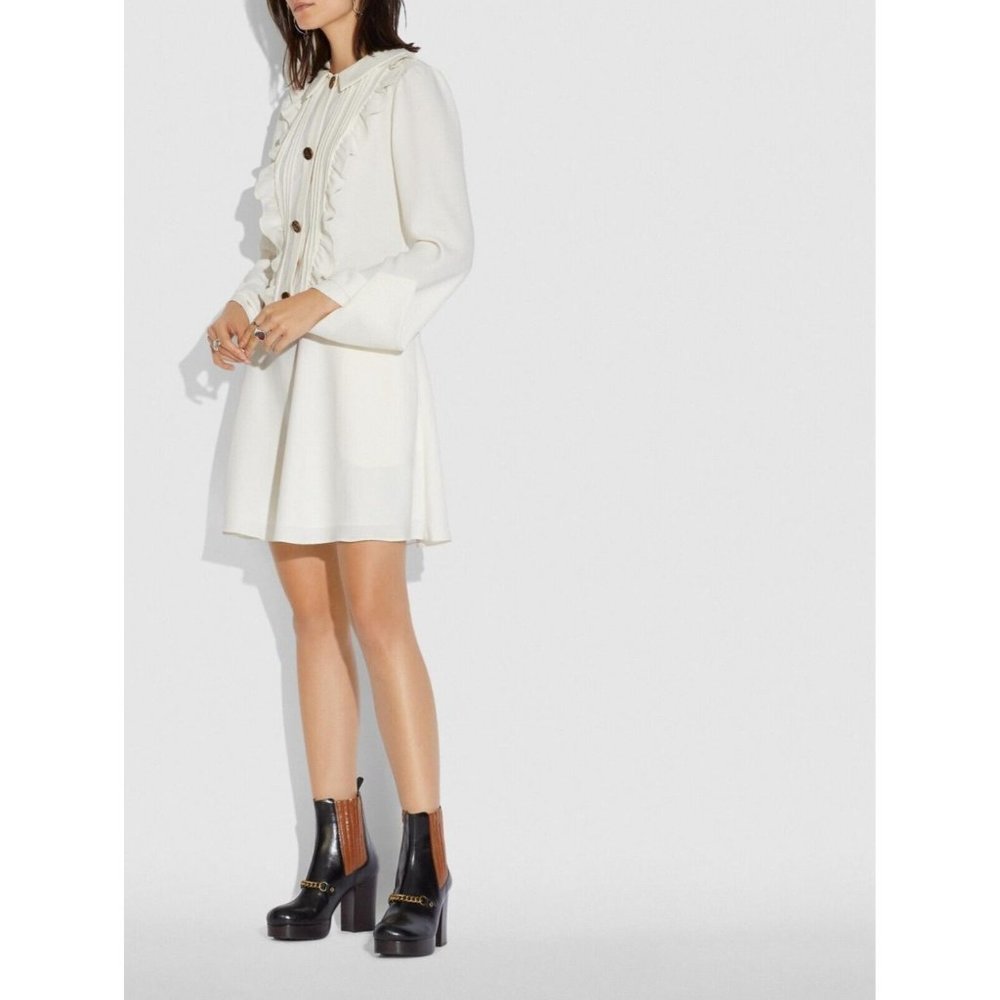 Coach Ruffle Bib Dress Sz 2 White Prairie